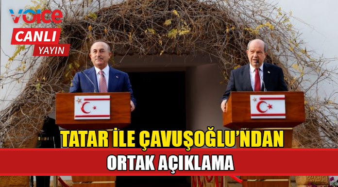Tatar ve Çavuşoğlu ortak basın açıklaması yapıyor