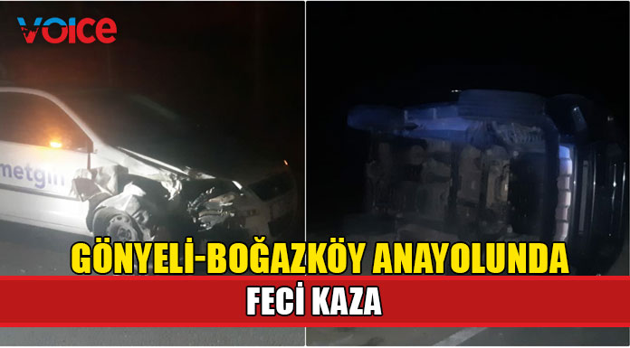 Çarpışma sonucu yoldan çıkan araç devrildi!